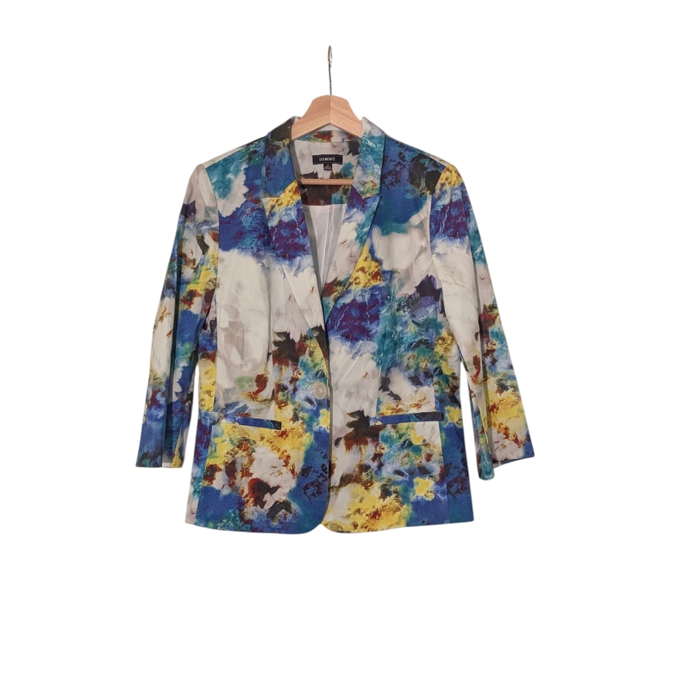 Elementz Abstract Painted Colorful Women's Blazer, M